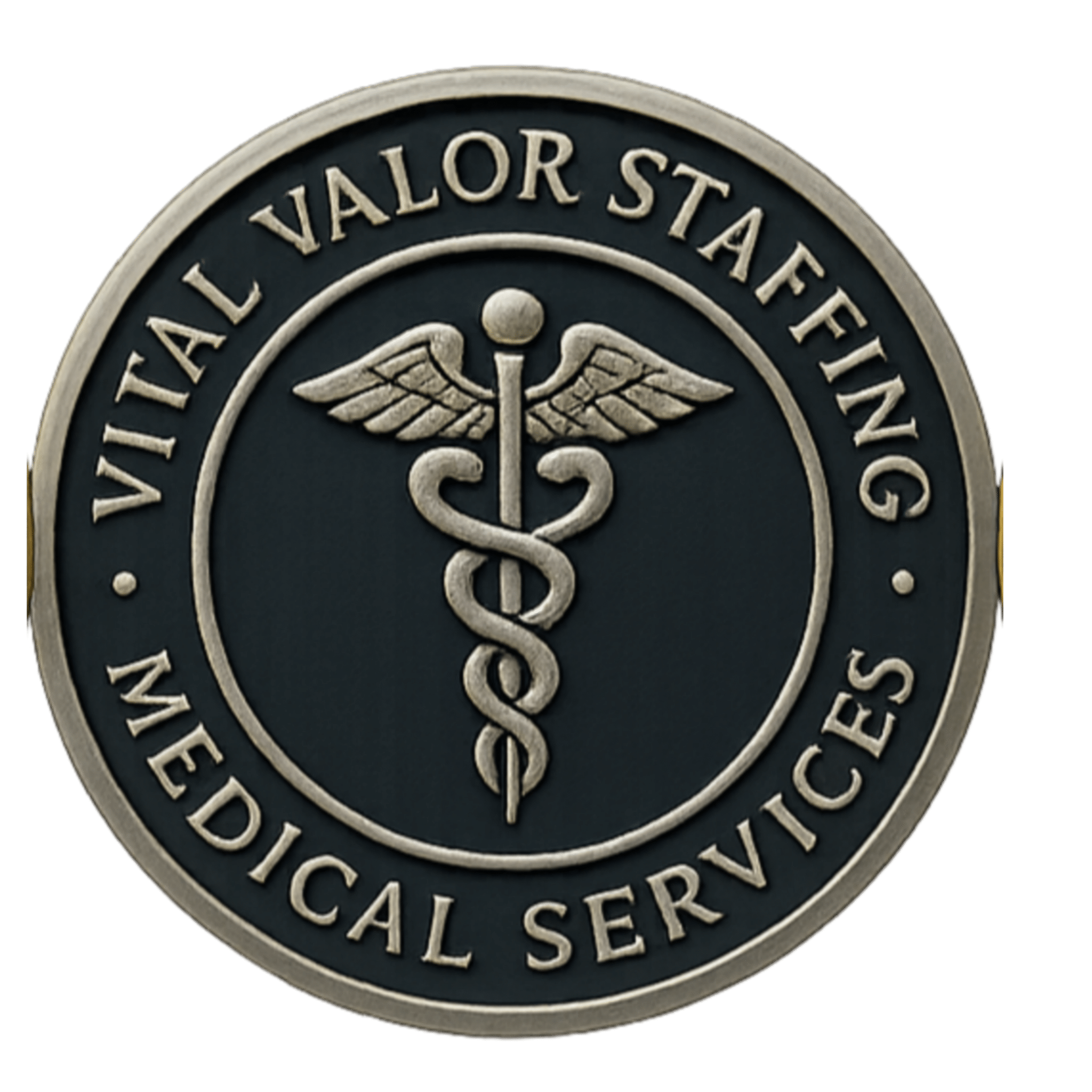 Vital Valor Staffing Medical Services emblem featuring a caduceus