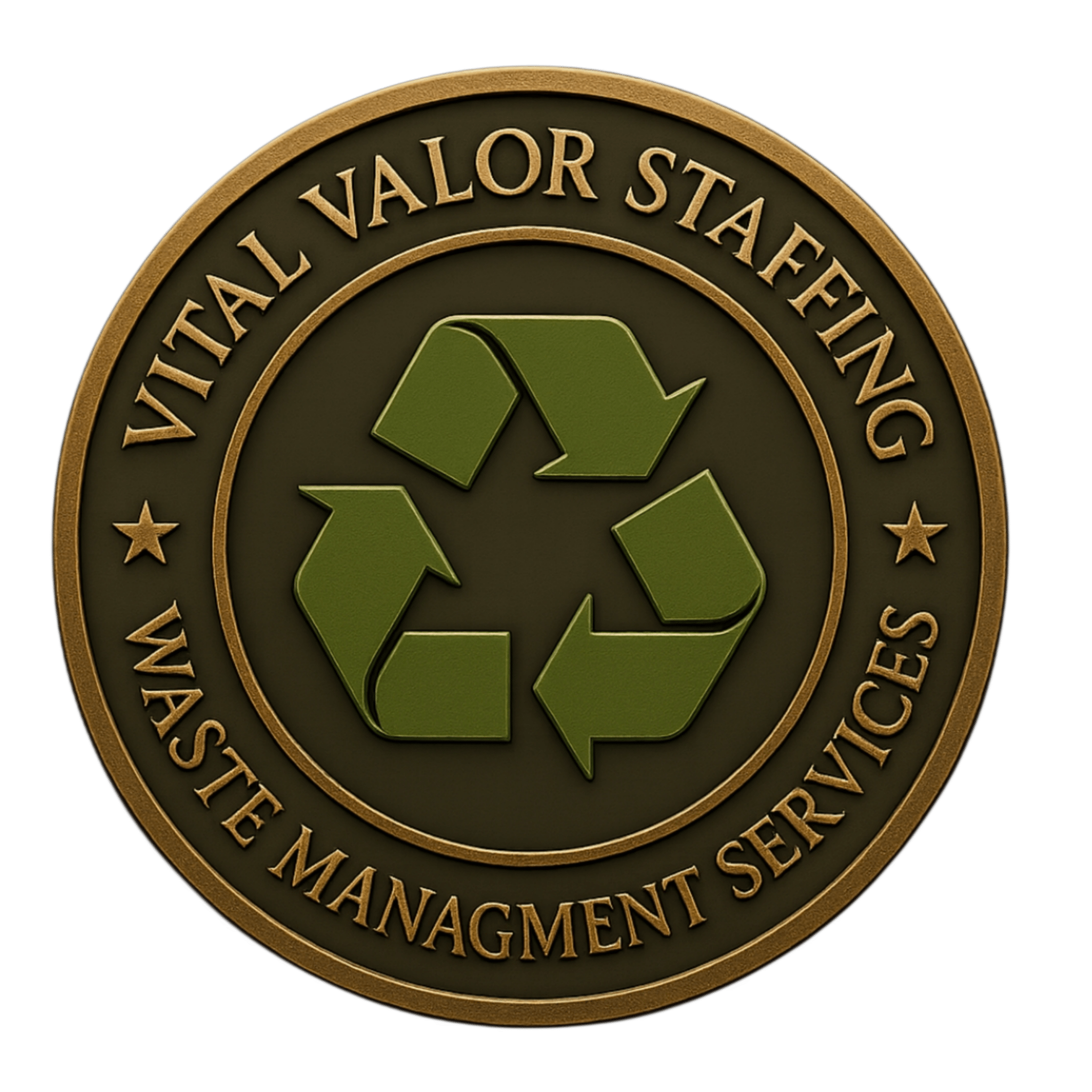 Vital Valor Staffing logo featuring a recycling symbol